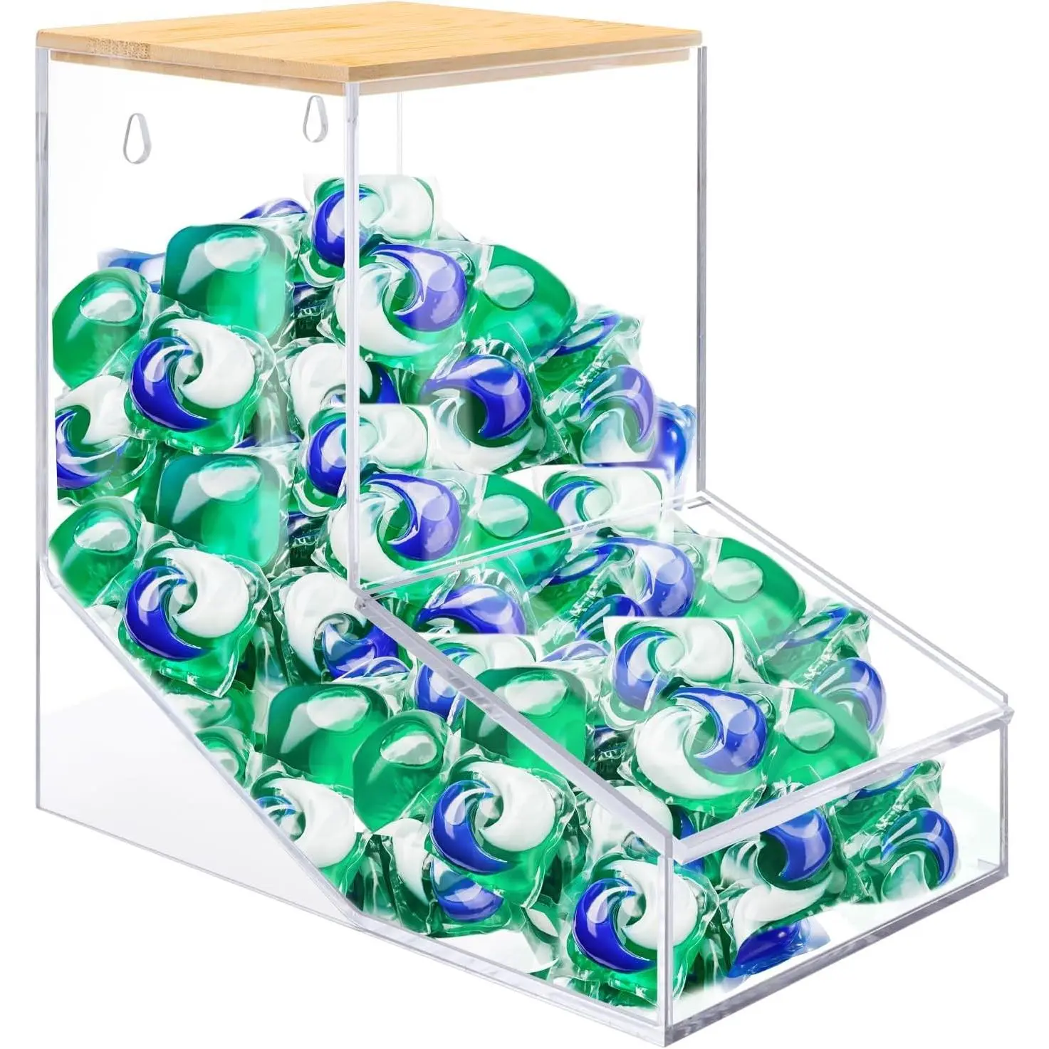 JYPS Laundry Pods Container, Acrylic Dishwasher Pods Holder w/ 2 Lids, Dispenser For Powder, Dryer Balls, Beads, Soap Organizer For Room Desktop / Wall Mount, Snack Candy Organization Storage
