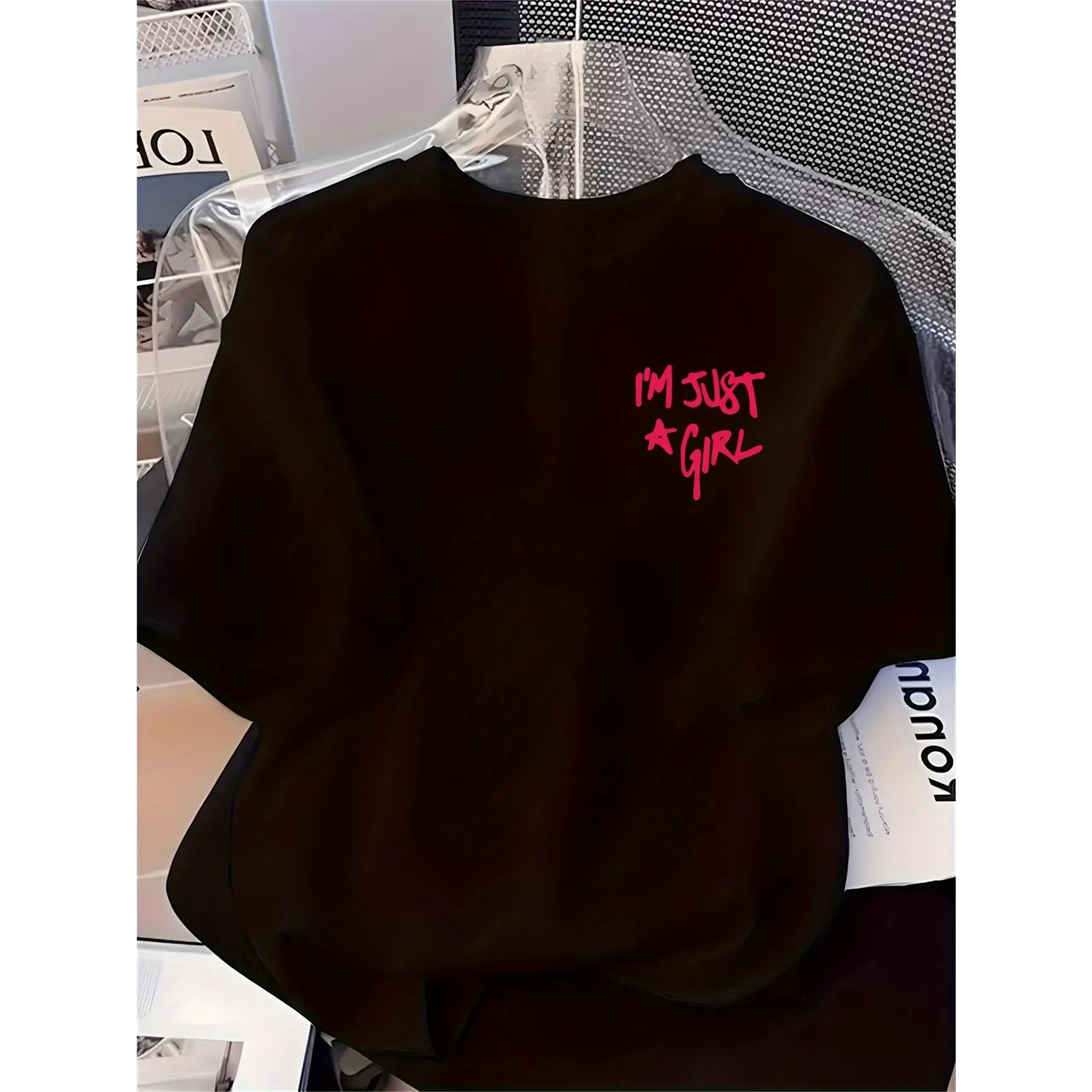 I'm Just A Girl Star Graffiti Handwriting Chest Small Graphic Cotton Short Sleeve T Shirt, Cute Fashion Comfort Oversized Outfit, Perfect Valentine’s Day Gift For Lover Family Friends