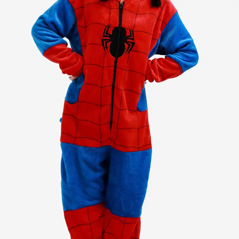Colorblock Spider Print Hooded Jumpsuit, Casual Fashion Women's Cosplay Halloween Costume for Fall & Winter, Party Jumpsuit for Women