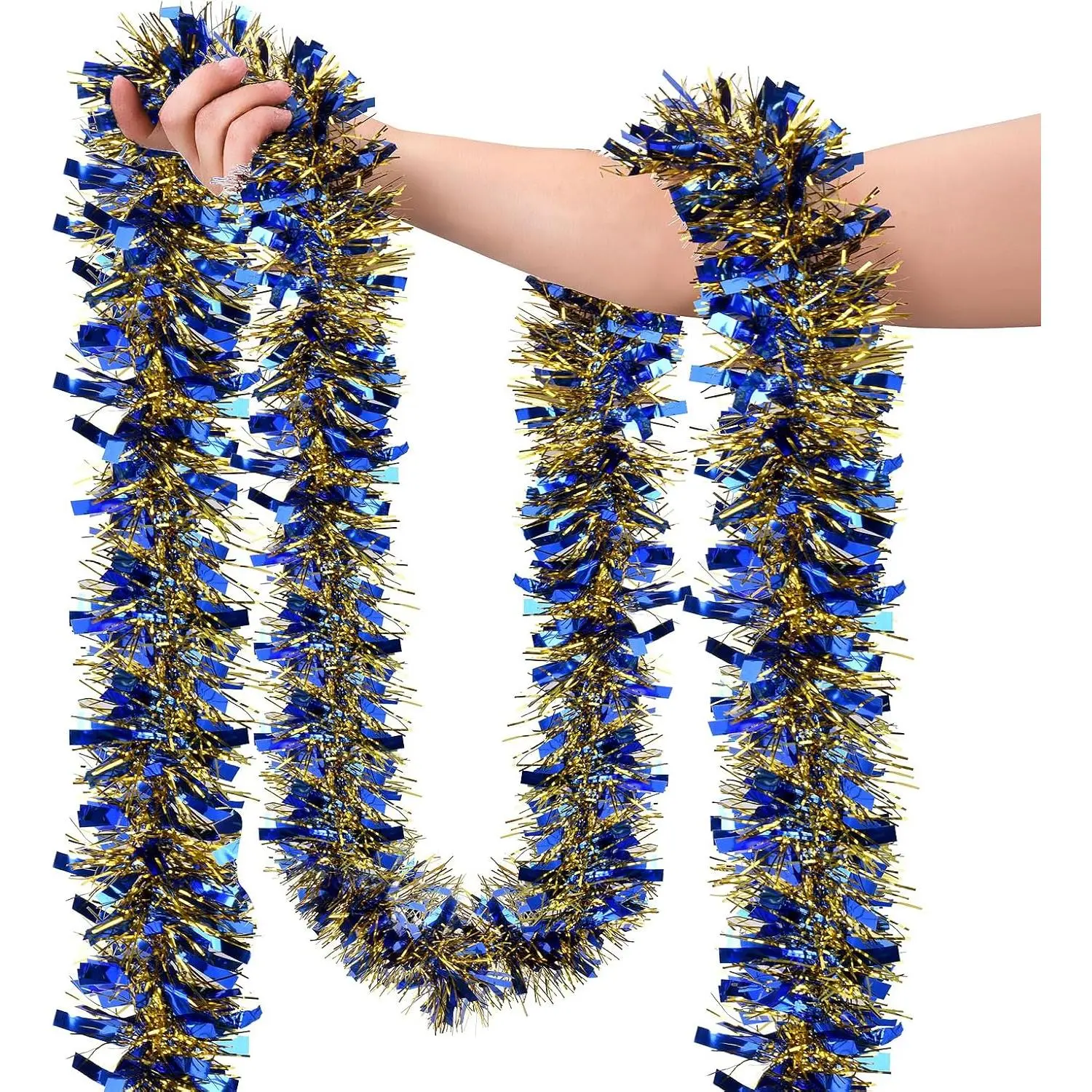 39.3FT Christmas Tinsel Garland Tree Garland Party Decor, Blue  | Metallic Christmas garland for mantel, staircase, fireplace, holiday party indoor outdoor decoration