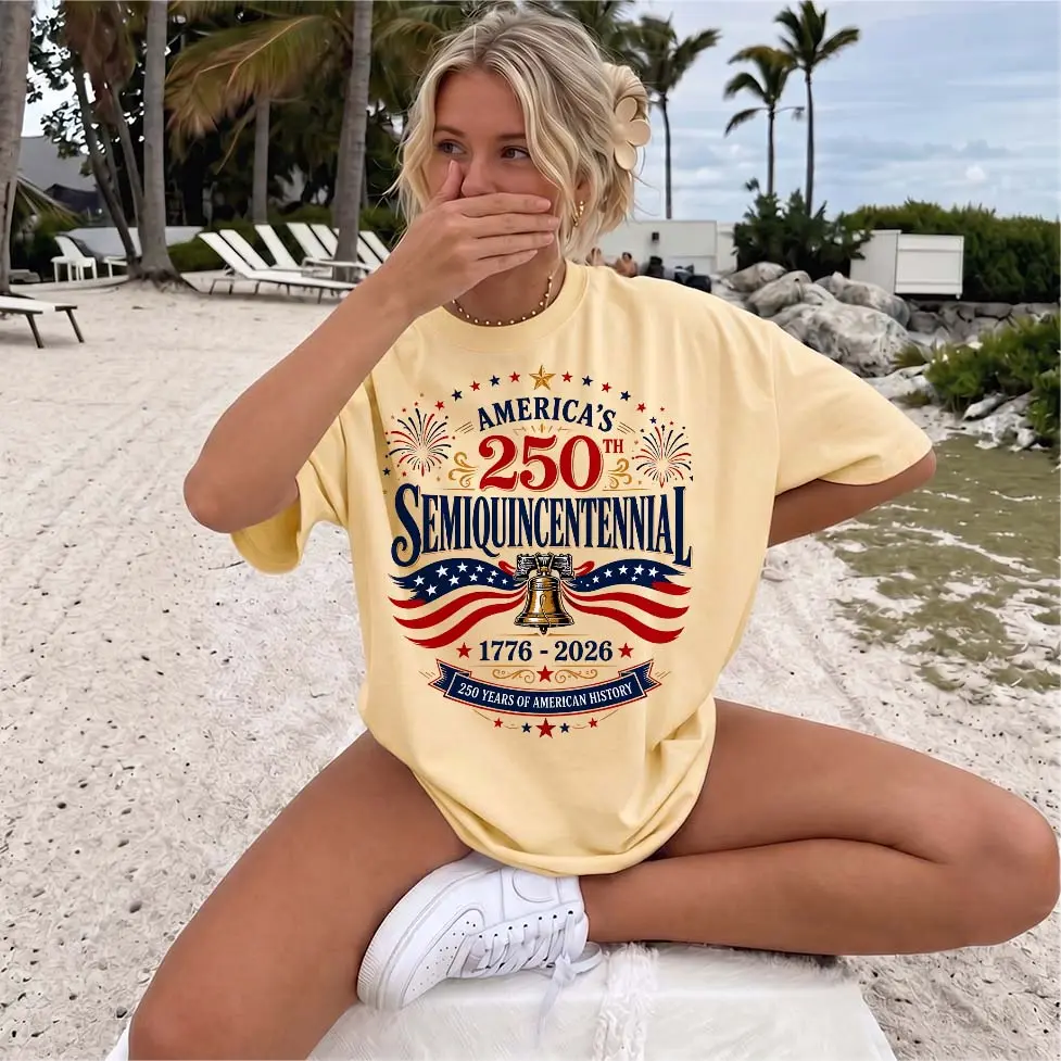 Women's Pure Cotton Short-Sleeve T-Shirt "The United States' 250th Anniversary Pattern, Particularly Ideal For Spring And Summer Wear. Featuring A Cool Graphic Design And A Classic Crew-Neck Cut, It Is Suitable For All Four Seasons.