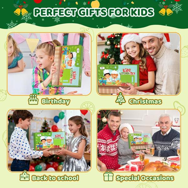 28PCS Knife Set - Kids Knifes for Real Cooking, Montessori Kids Kitchen Knife Set with Cutting Board Crinkle Cutters Kid Safe Knives, Kitchen Tools  Old Girl Boy