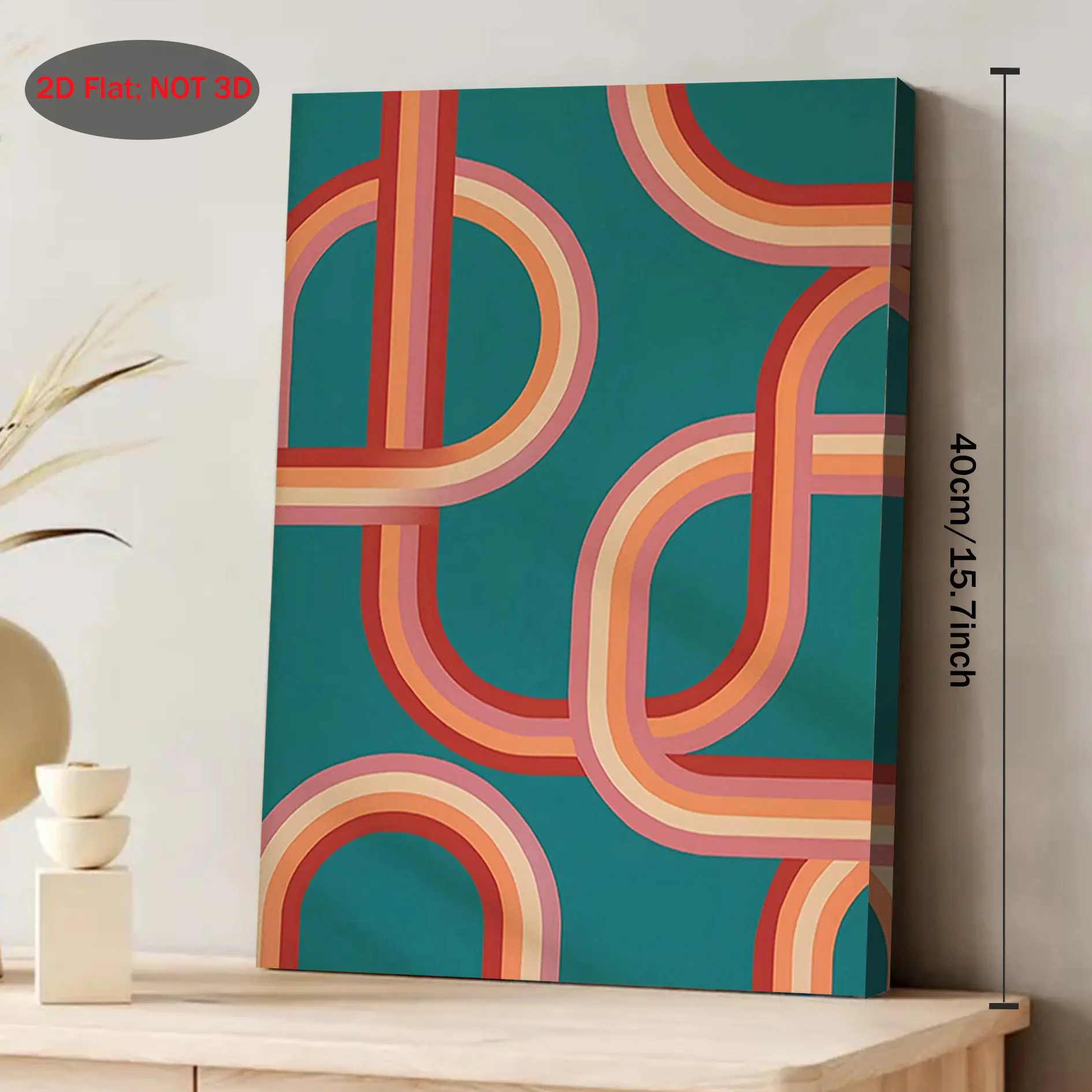 2D Flat Design, Single-Piece Lesbian Pride Wall Decor - Bauhaus Line Poster: Mid-Century Modern Lesbian Couple Print - Vintage Lesbian Gift for Bedroom, Living Room, Kitchen - Framed Canvas Size 11.8x 15.7inch (30x 40cm for comparison) - Includes Decorati