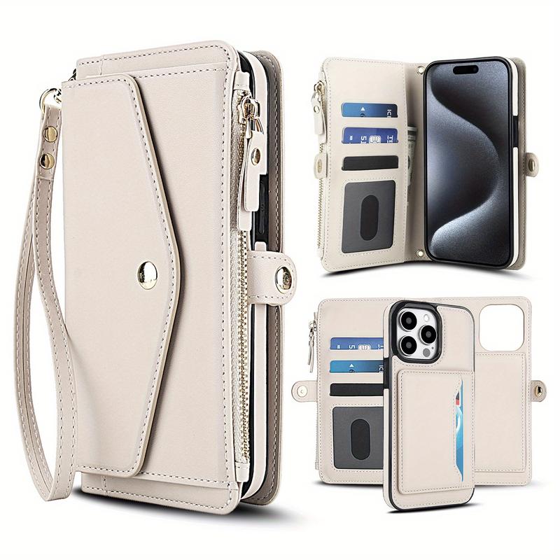 For IPhone 17 16 15 Wallet Case For Women, Support Wireless Charging With Blocking Card Holder, Wallet Detachable Magnetic Phone Case Crossbody Strap_voghion.com