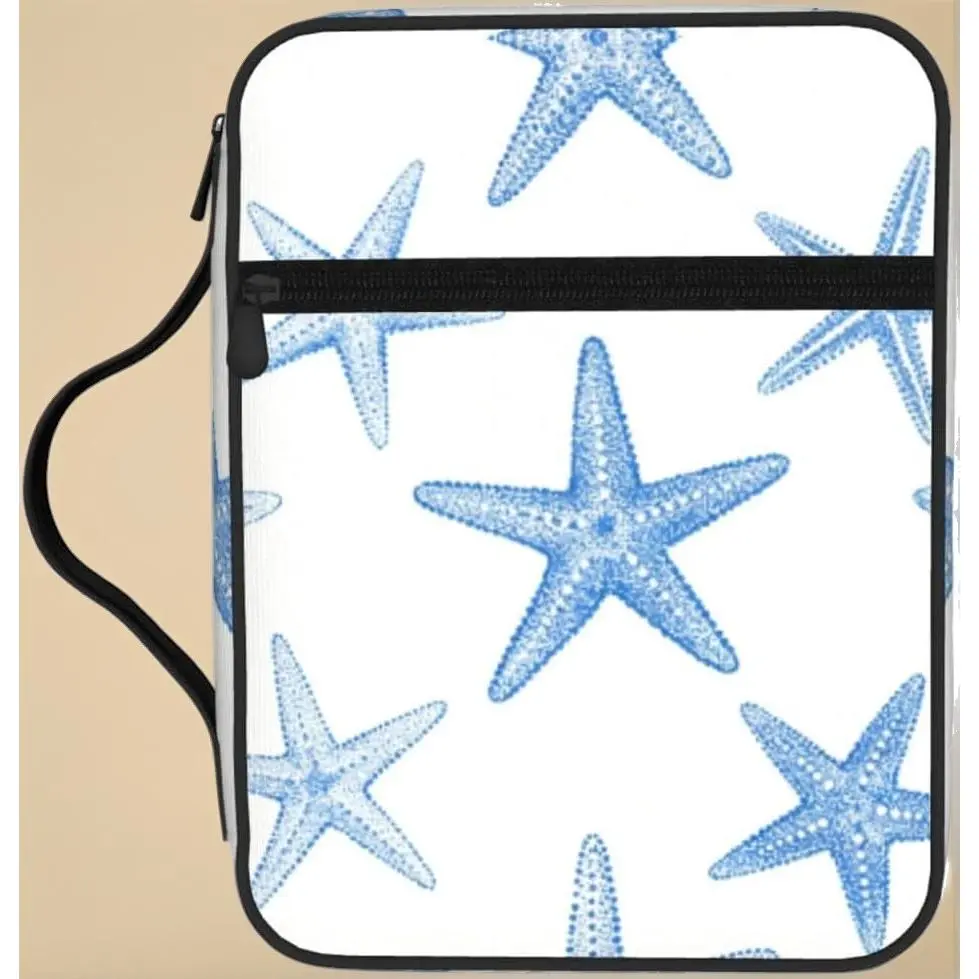 Summer Beach Starfish Ocean Blue and White Bible Cover Case Carrying Book Protector Case Bible Study Supplies Accessories Holder Case Christian Gift for Women Men