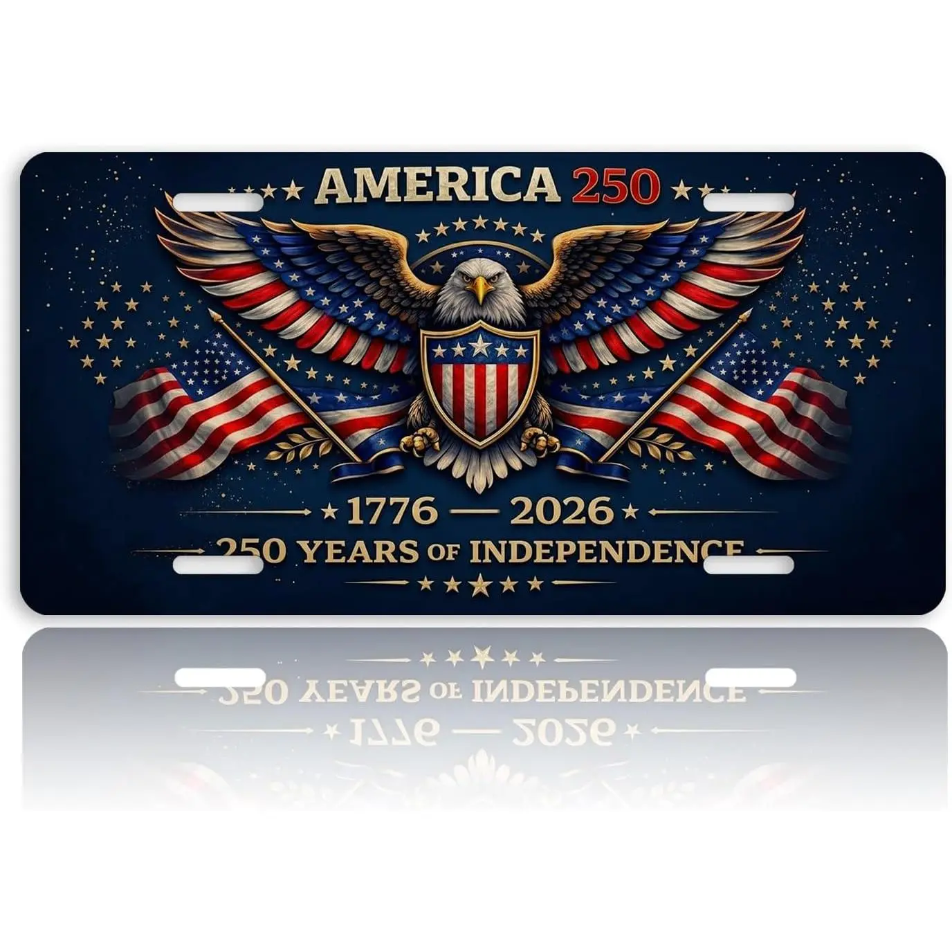 USA 250th Anniversary Waterproof Aluminum License Plate - 6×12" Bald Eagle Patriotic Car Tag with 250 Years of Freedom Text, American Flag Design for Truck, Patriots, Memorial Day Outdoor Use
