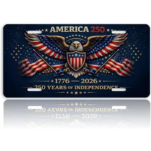 America 250 Front License Plate for Women Bald Eagle 4th of July Freedom USA Car Vanity Plates Decorative Aluminum Metal Cute Novelty License Plate 6x12 Inch (4 Holes)