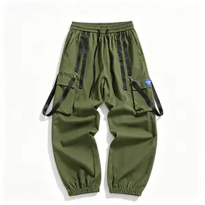Techwear Cargo Pants for Men, Quick Drying Matte Polyester Joggers with Detachable Straps and a Drawstring Waist