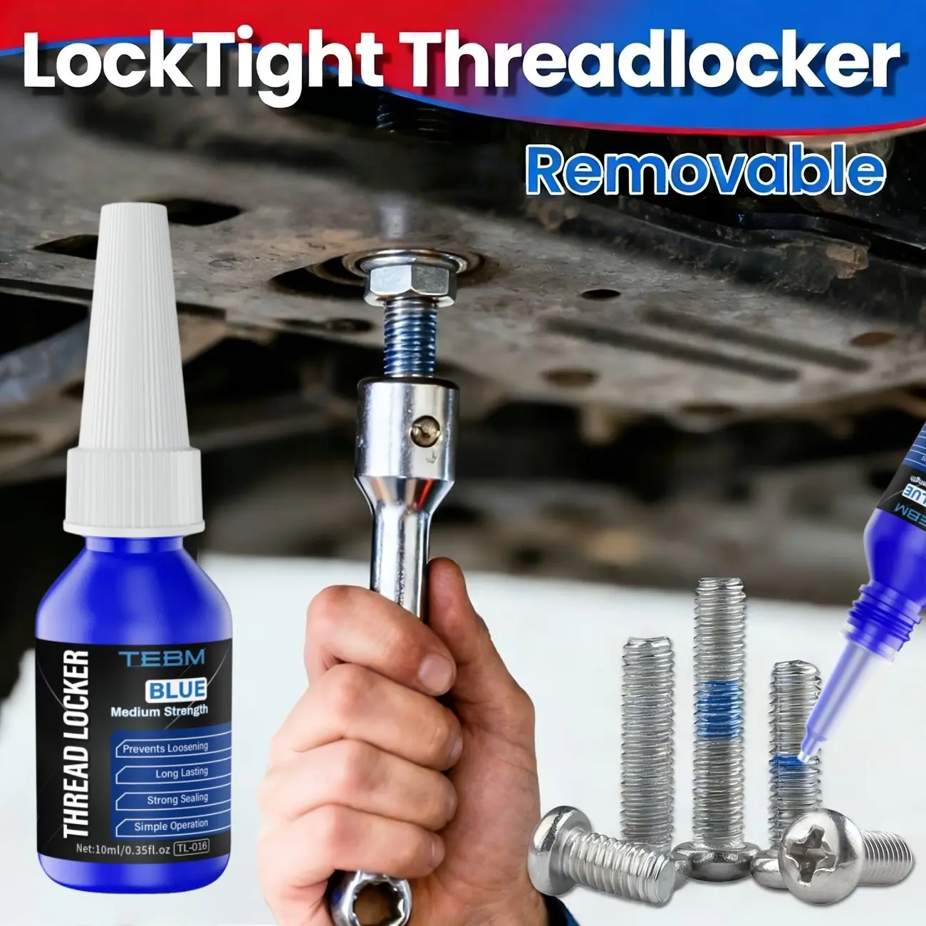 Blue Anaerobic Thread Locker, Anti-Corrosion Sealing, Anti-Loosening and Removable, Suitable for Lawn Mowers, Chainsaws, Toolboxes, Metal Parts