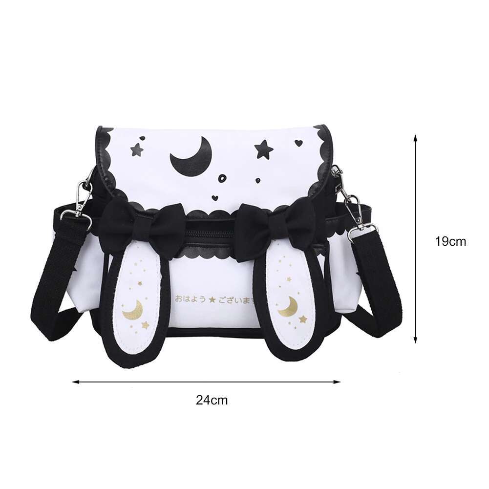 Y2K Cute Girl Lolita Bow Rabbit Shoulder Bag Women Star Moon Canvas Crossbody Bags Korean Kawaii Satchel Bag Sweet Messenger Bag