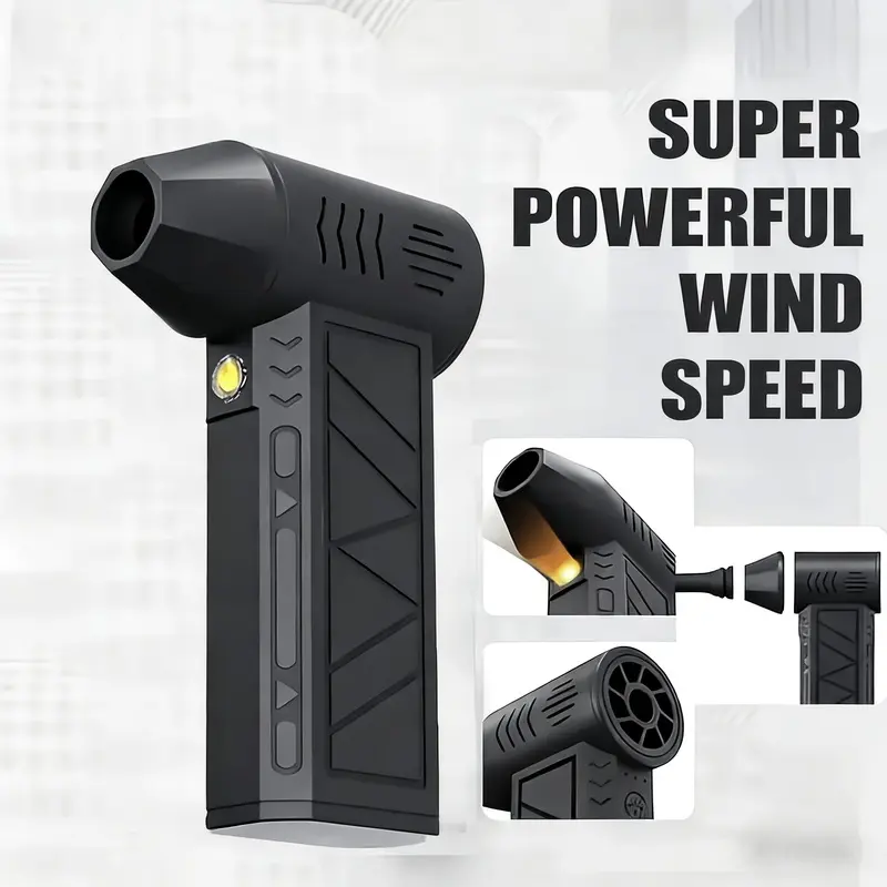 High-Velocity Handheld Portable Fan, Brushless Motor Handheld Fan - USB Rechargeable, High-Velocity, Portable with Lighting Function, Blowing Snow, Camping Essentials, Car Interior Cleaning