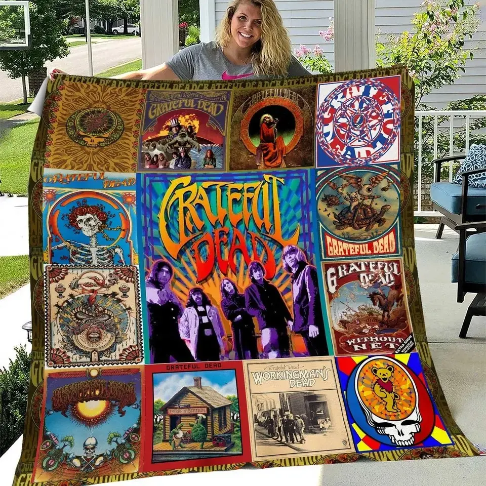 Grateful Dead Rock Band Theme Polyester Flannel Blanket, Soft Lightweight Warm Sofa Bed Cover, Blanket For Couch, Camping Office Car Multifunctional Decorative Blanket, Blankets For Sofa