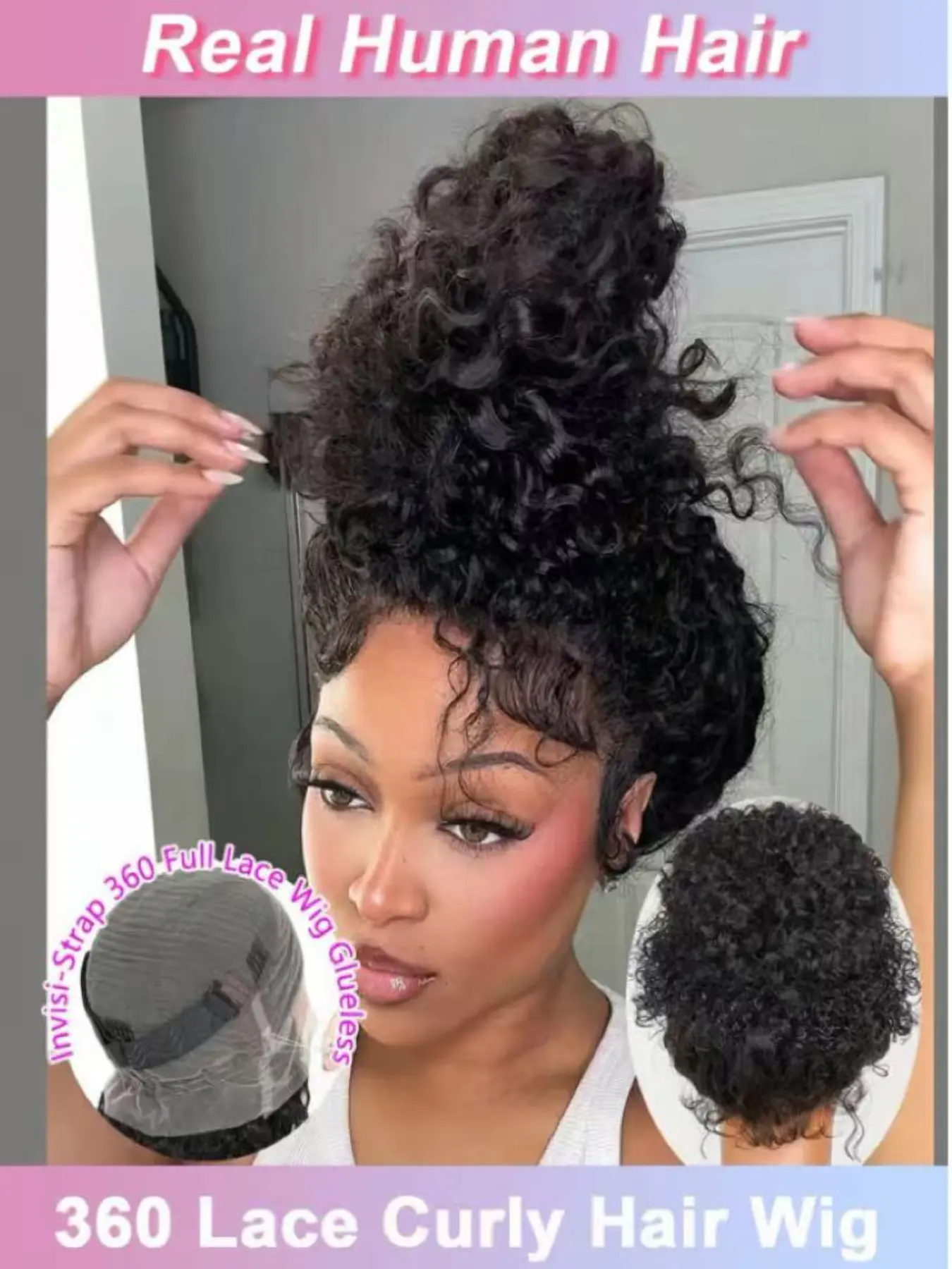 Brazilian Real Hair Small Curl 360 Lace Front Wig, Transparent Lace Base, Natural Forehead Blend, Women's Full 360 Lace Hairpiece