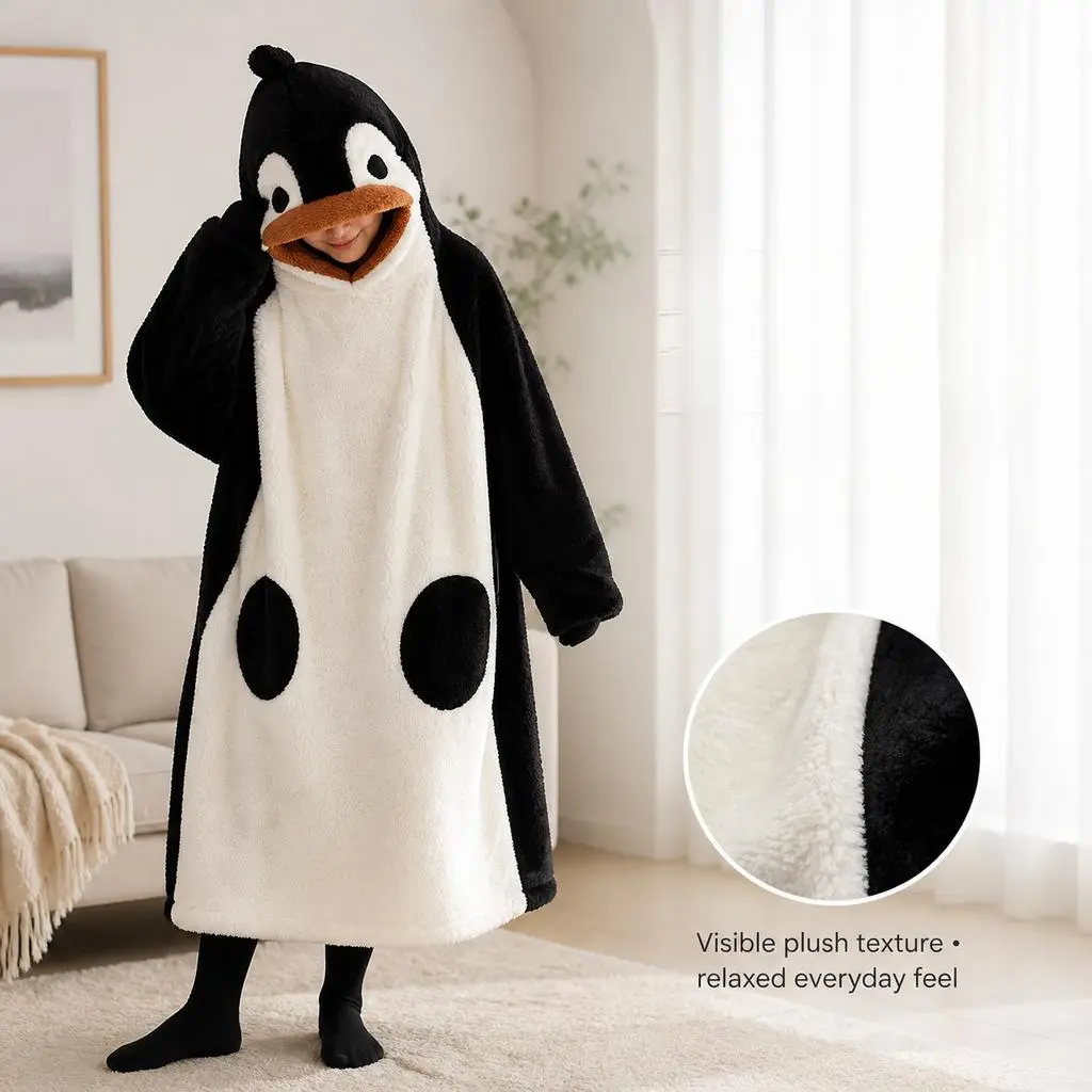 Penguin Hooded One Piece Pajamas for Women, Cute Animal Onesie Loungewear Outfit for Halloween, Cosplay & Pajama Party