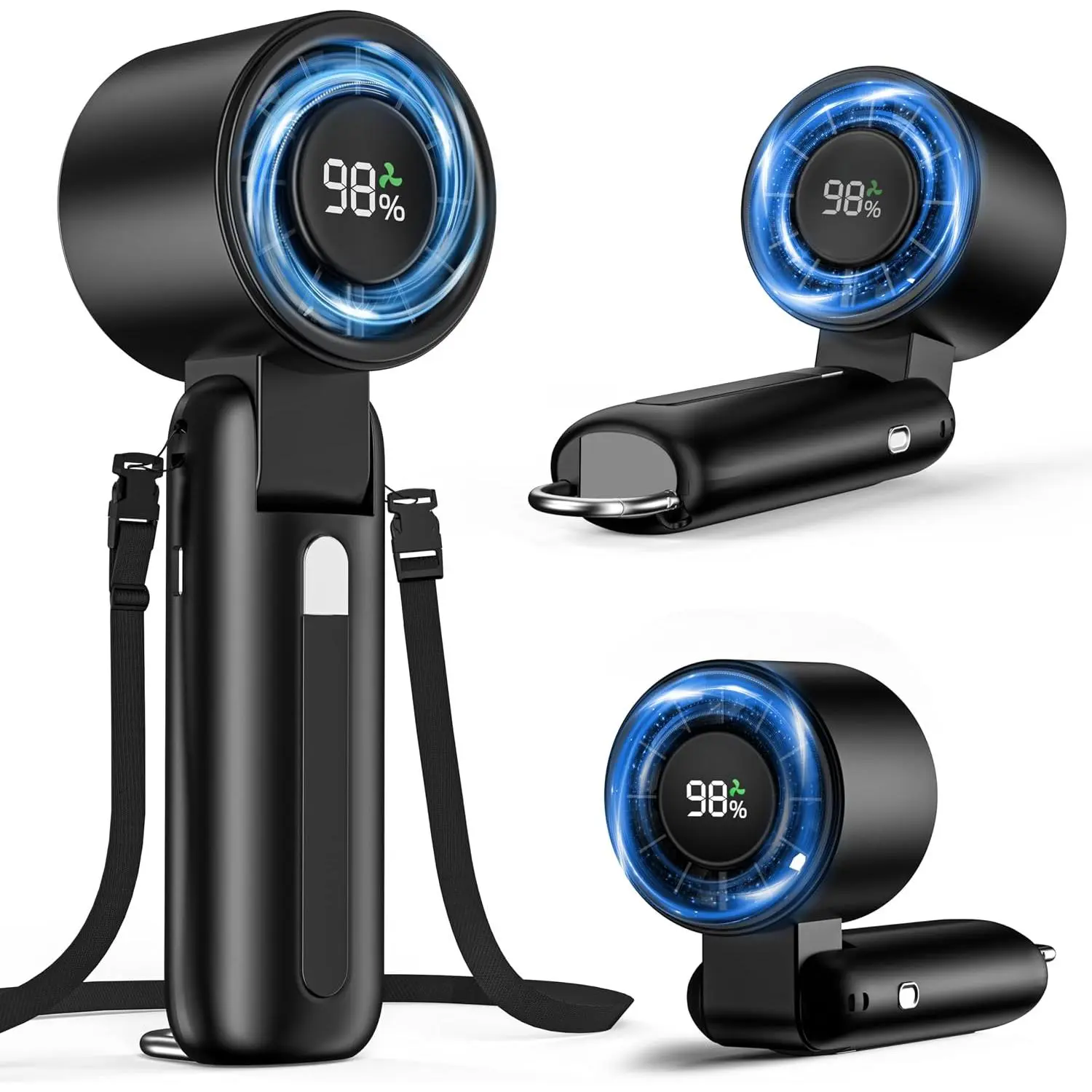 4 in 1 Handheld Portable Turbo Fan, 180° Foldable 6-Speed (1-100) Mini Fan, 5000mAh Rechargeable  Operated up to 15 Working Hours, LED Display Personal Cooling for Travel Indoor Outdoor
