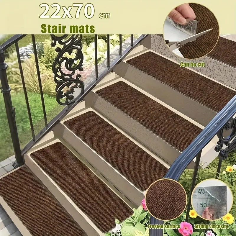 8pcs/10pcs Non-Slip Stair Mats, Indoor & Outdoor Carpet Tiles, Durable Wear-Resistant, Safe for Pets & Elderly, Wooden Step Friendly, Safety