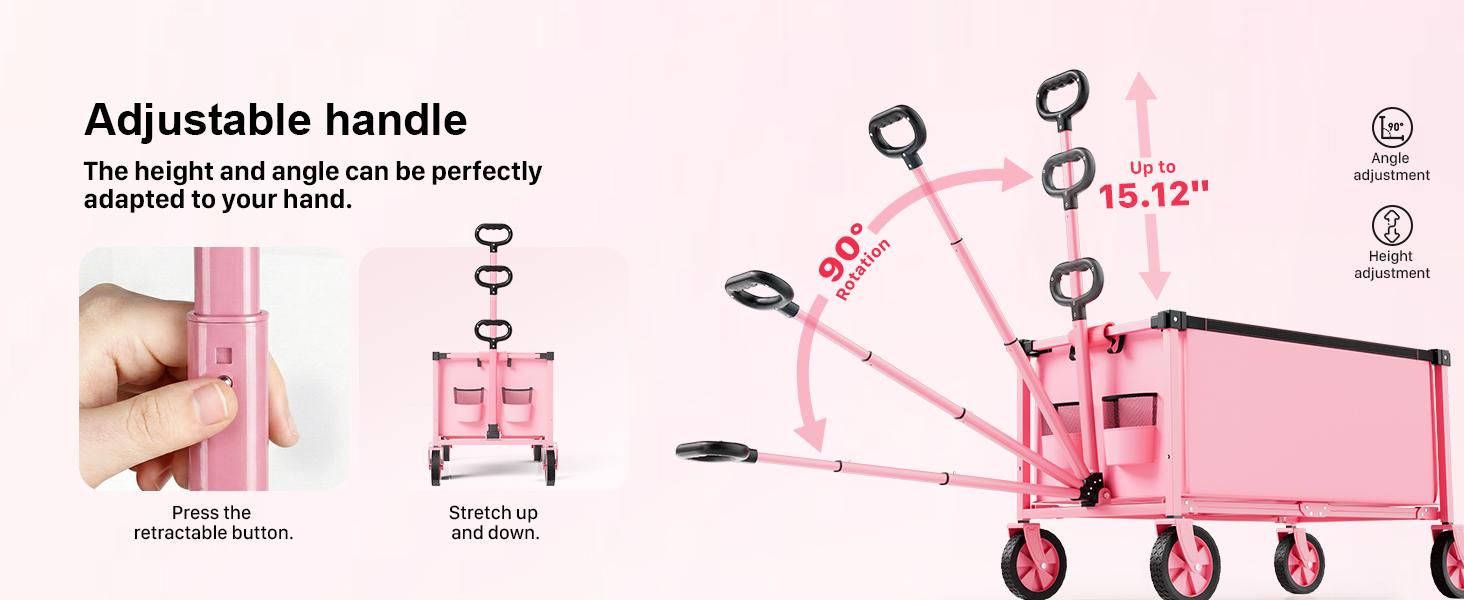 Collapsible Wagon Cart with Wheels, 150L Lightweight Foldable Cart, Rolling Wagon for, Shopping, Sports, Camping, Transport, Pink