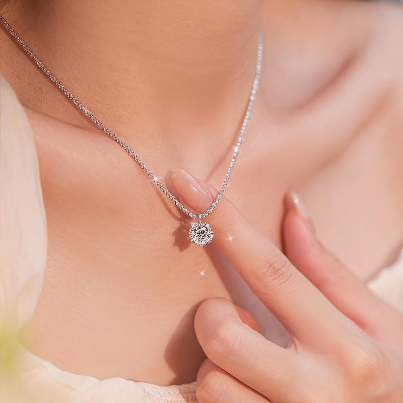 Moissanite Pendant Necklace for Women - S925 Sterling Silver, Luxury Round Cut, Jewelry Gift for Men, Women, and Girls
