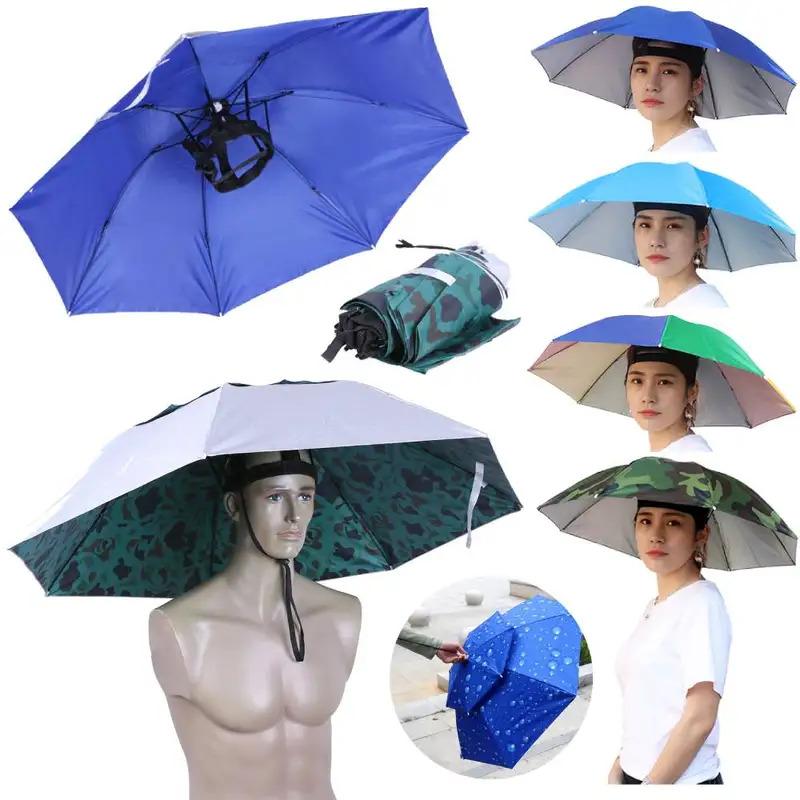 Oversized Hands-Free Umbrella HatAdjustable Sun Rain Cap,7-Rib Anti-UVWaterproof Headwear for Fishing Gardening GolfSunshade Outdoor