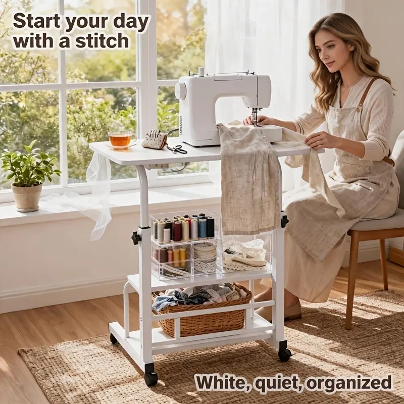 Portable Storage Craft Table, Sewing Table with Casters, Height-adjustable Craft Table, Multi-functional Movable Art Height-adjustable Table, Standing Office Laptop Table, Multiple Models Available. Suitable for Family Bedrooms as Bedside Tables