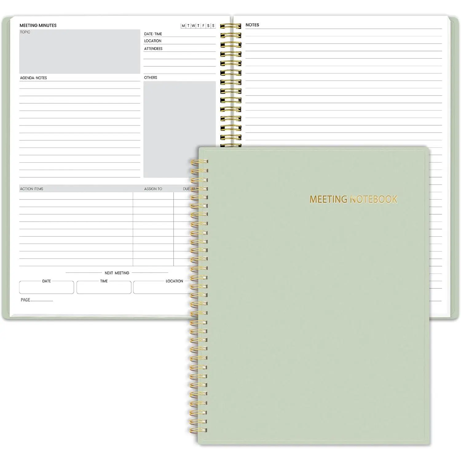 Professional Half Meeting-Half Note Notebook, 7.5"x10" B5 Size, 160 Pages Spiral Project Planner & Meeting Org. Organizer for Office Use