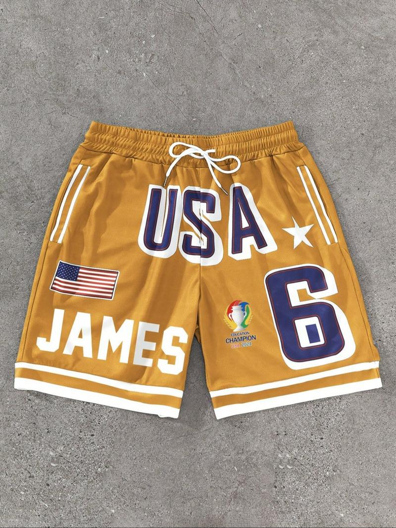 Men's Letter & Number Print Basketball Shorts, Regular Fit Casual Comfy Breathable Shorts for Summer, Men's Bottoms for Daily Wear