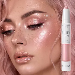Dual-Ended Highlighter, 2-in-1 Glow Makeup Stick with Cream Stick and Liquid Illuminator, Smooth Blendable Face Highlight for Nose Bridge, Cheekbones, Brow Bone, Collarbone, Daily Makeup and Party Look