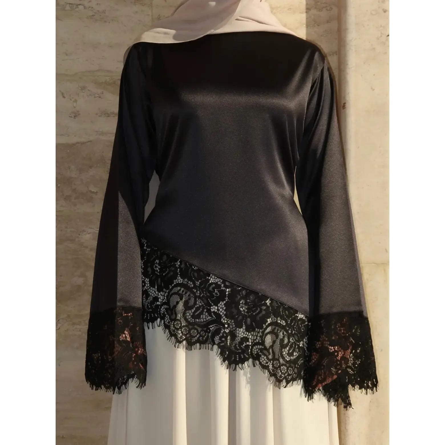 Lace trimmed satin lace up shirt