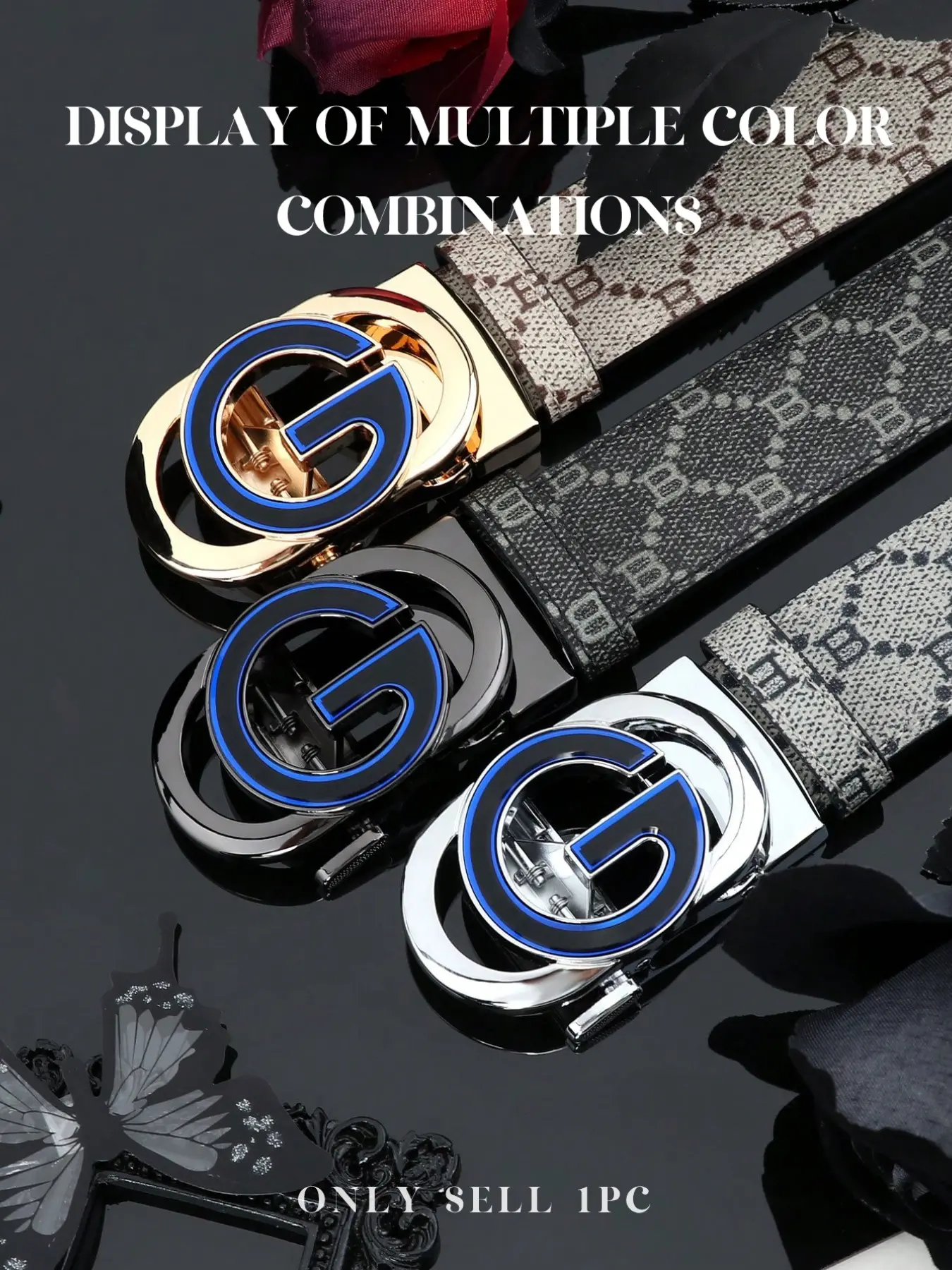 New Retro Business Men's Belt G-Style Automatic Buckle, Elegant Letter Print Strap, Fashionable Business Belt, Versatile Formal Wear, Trendy Belt