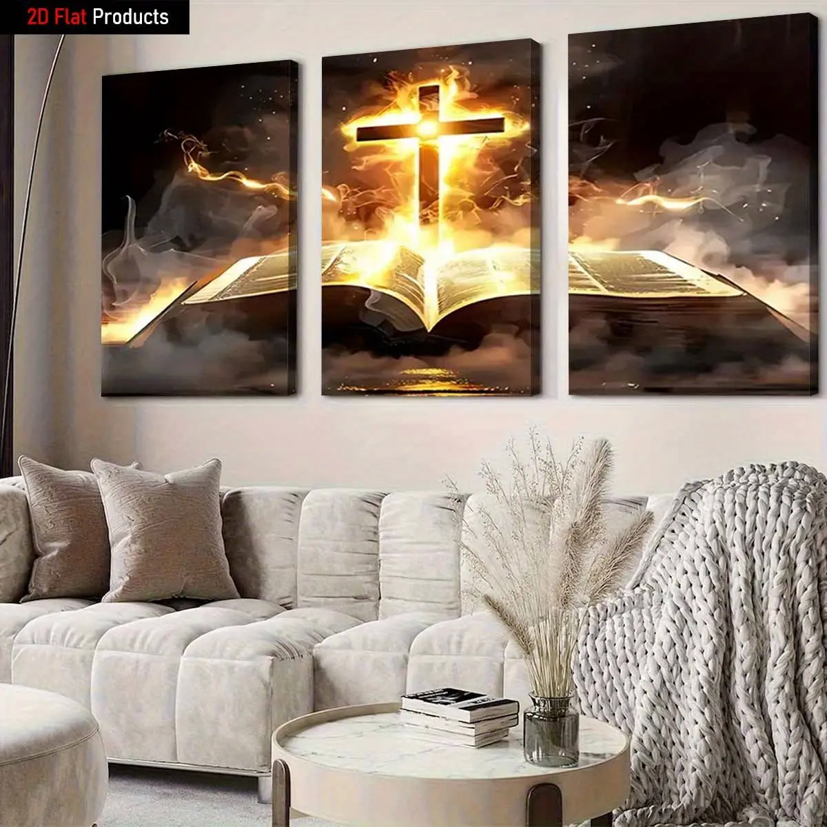 [2D Flat] 3-piece large wooden framed canvas art prints, prayer cross canvas painting, Bible book painting, church painting, high-quality Thanksgiving wall art prints, ready to hang, pine tree frame, canvas wall art painting, large canvas wall art, wall p