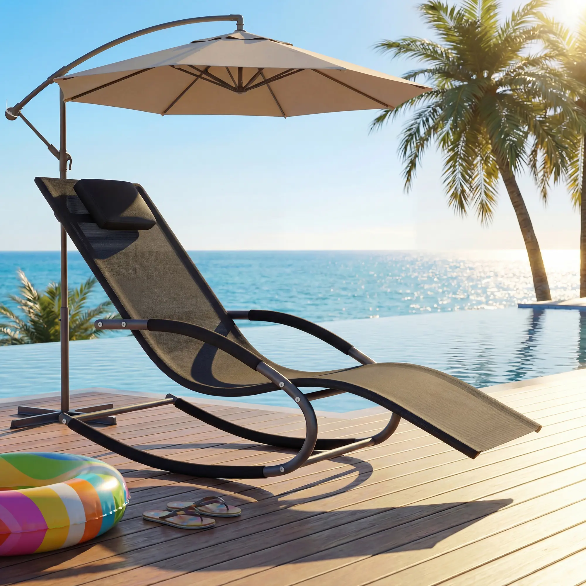 Adjustable Outdoor Lounge Chair – Breathable Mesh Patio Recliner with Sturdy All-Weather Steel Frame, Comfortable NBR Armrests & Pillow, Heavy Duty for Lawn, Garden, Backyard, 300lb Capacity