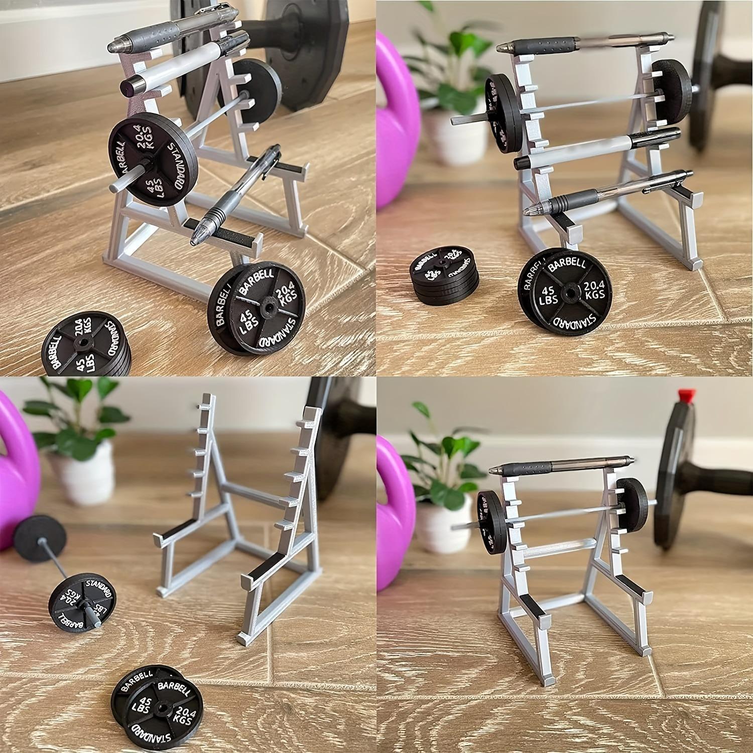 Squat Rack Pen Holder, 2/3 Counts Mini Barbell Rack Pen Holder, Desktop Squat Rack with Barbells & Weights, Fun Desk Accessories