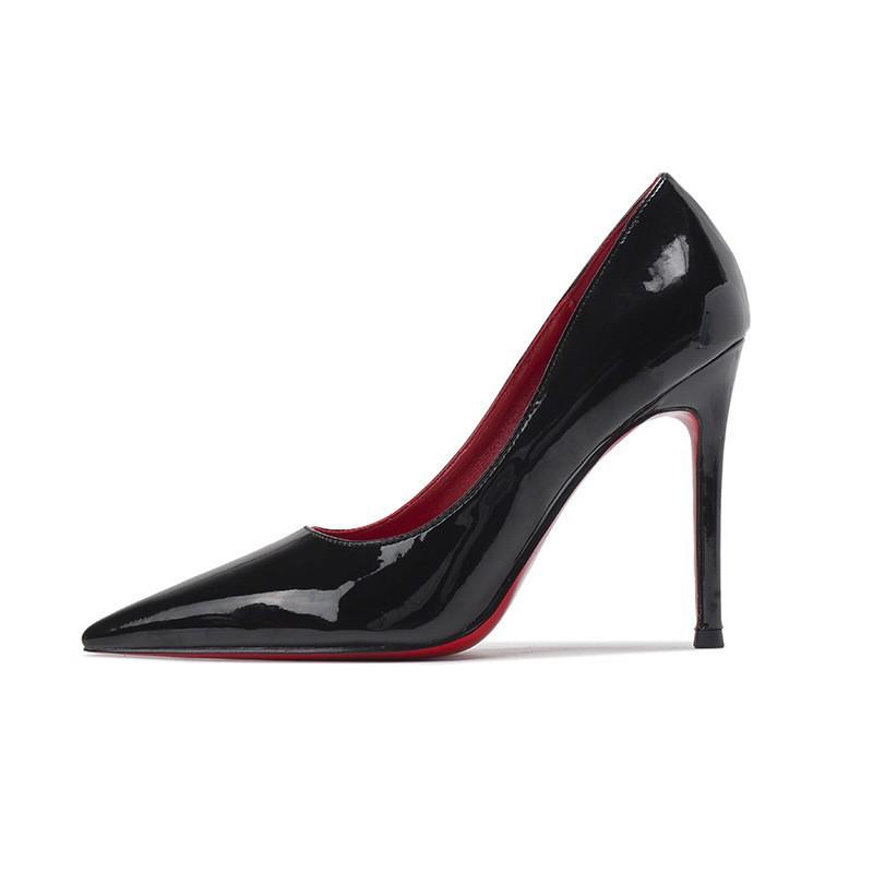 Sexy Red Sole High Heels for Women Professional Thin Heel New Black Patent Leather Side Hollow Pointed Toe