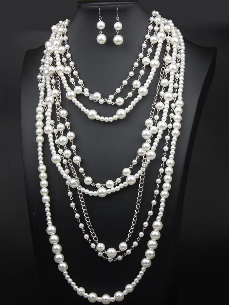 Exaggerated Multi-layer Faux Pearl Decorated Necklace & Dangle Earrings, Elegant Jewelry Set for Party, Daily Decor, Trendy All-match & Exquisite Jewelry for Birthday Gift