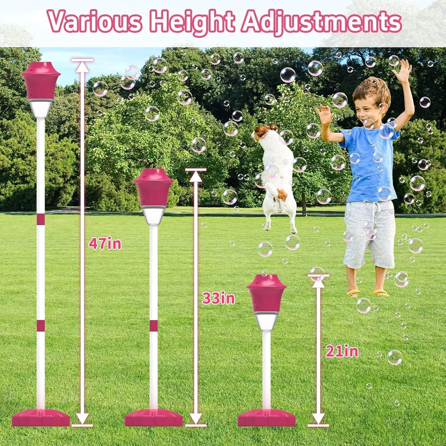 Automatic Bubble Machine Standing Bubble Blower with Light & Music 4 Height Adjustable Bubble Maker Outdoor Bubble Machine