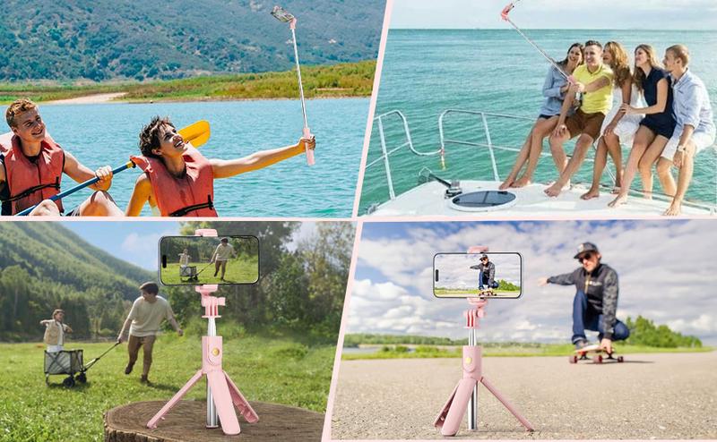 Pink Selfie Stick Tripod, with Wireless Remote Control, Live Streaming Video Recording, Compatible with Android, iPhone More