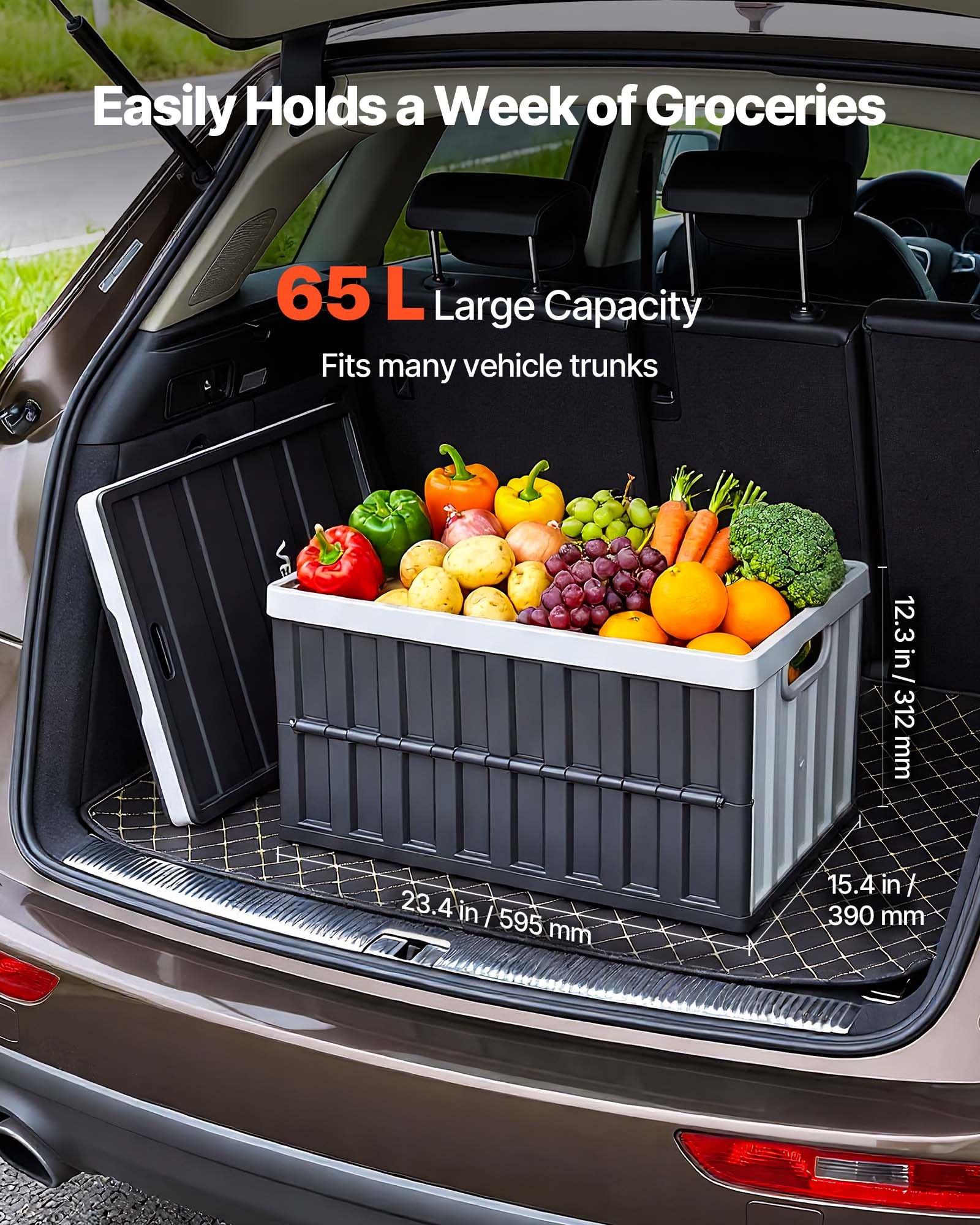 VEVOR Plastic Collapsible Storage Bins with Lids, 65L 3 Packs, Stackable Folding Storage Crates with Handles, Holds 84 lbs Per Bin, Heavy Duty Containers, Space-Saving Baskets, for Home Organizing