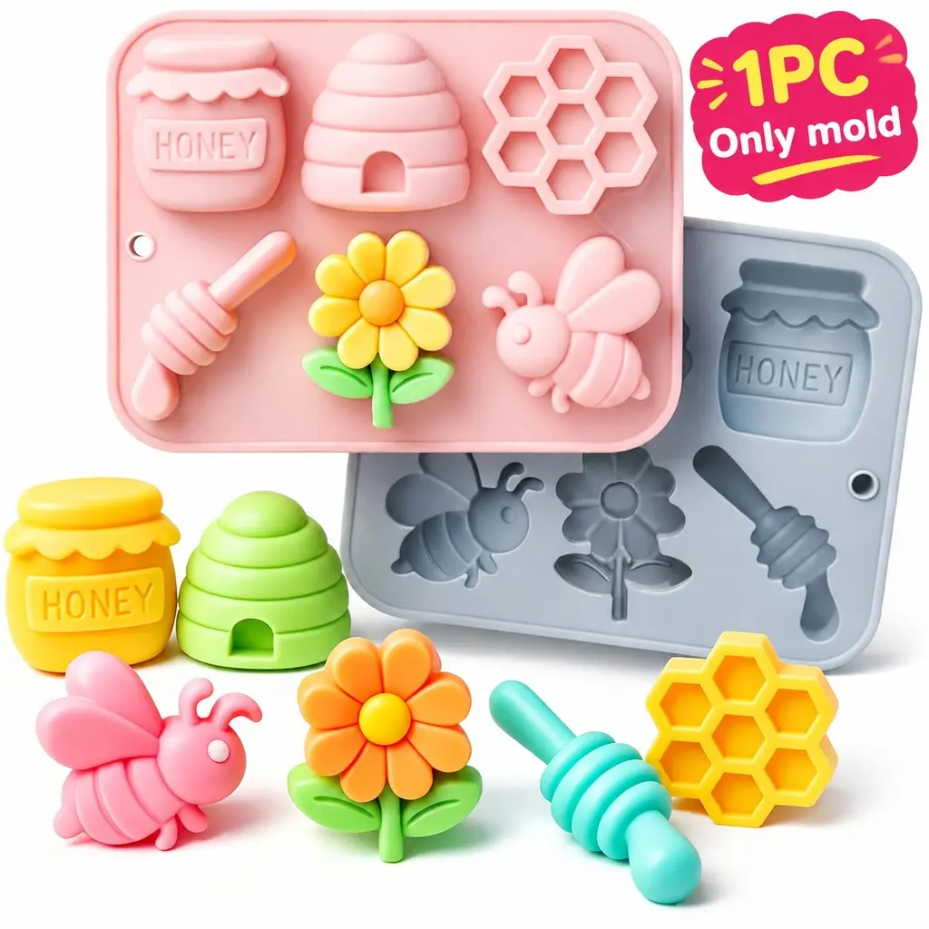 Bee Silicone Mold, 6-Cavity Honeycomb Chocolate Candy Molds, Non-Stick Multi-Use Mold for Cake, Pudding, Ice Cubes, Fruit Juice, Nuts, Candies