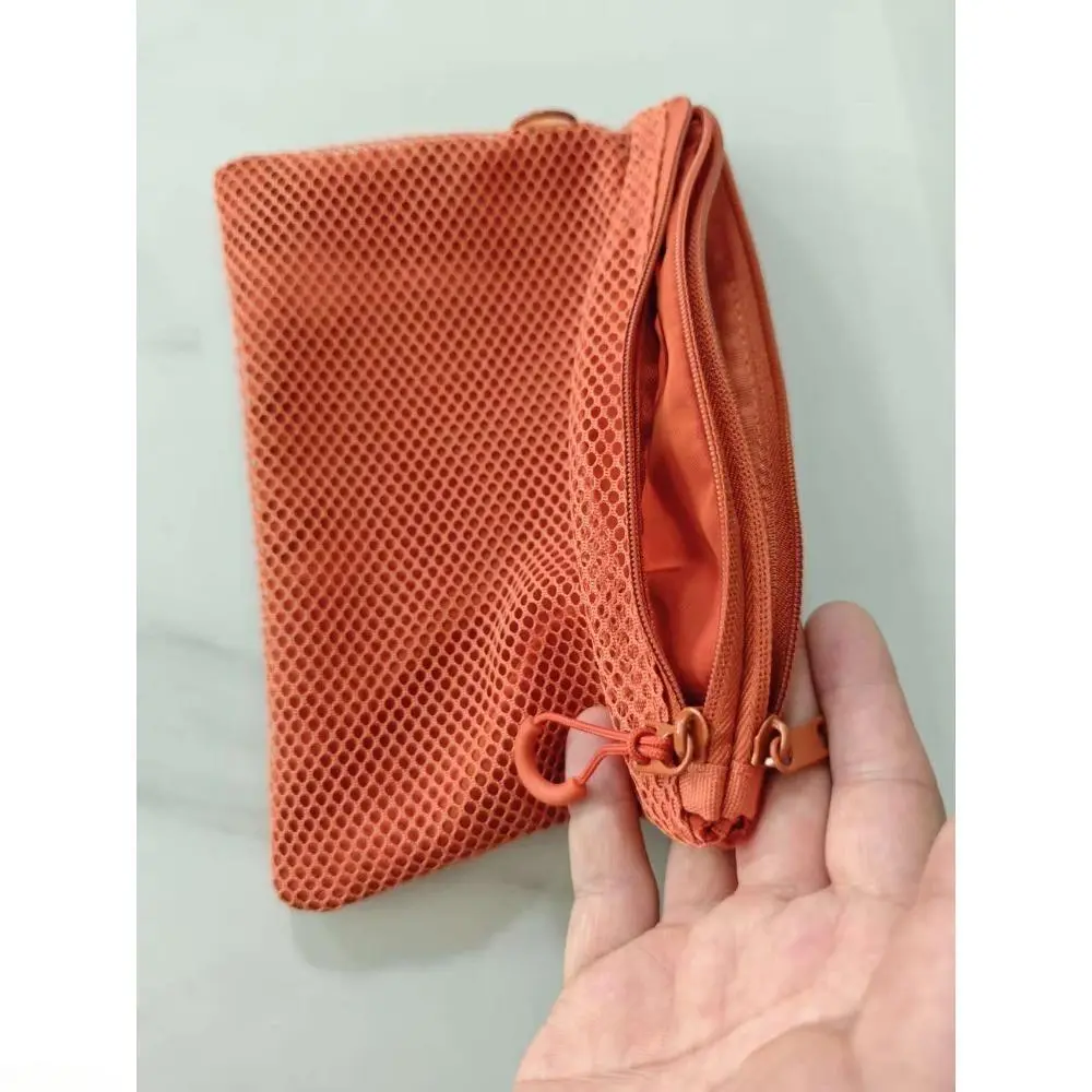 Japanese Minimal Double-Zipper Waterproof Mesh Storage Pouch - Airplane Travel Accessories, Portable See-Through Grid Organizer Bag, Lightweight Foldable Sundries Cosmetic Sorter for Daily Outdoor Use (Zipper Slides Included), Foldable Shape, Minimalist D