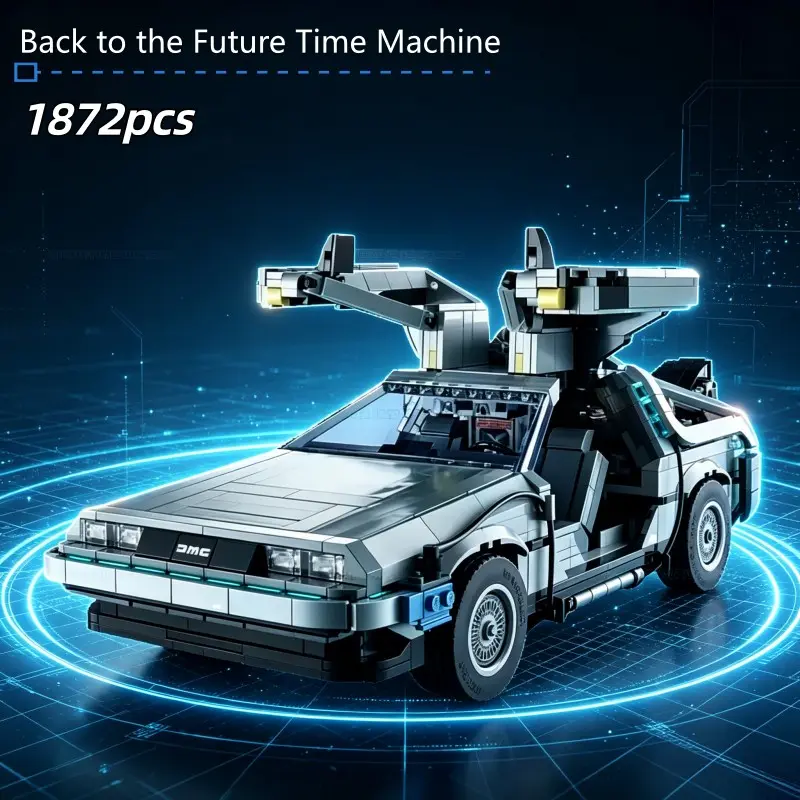 1872pcs Back to the Future Time Machine Compatible 10300 3-In-1 Classic Dmc-12  Technic Car Creative Building Blocks Model Building Gift Toy