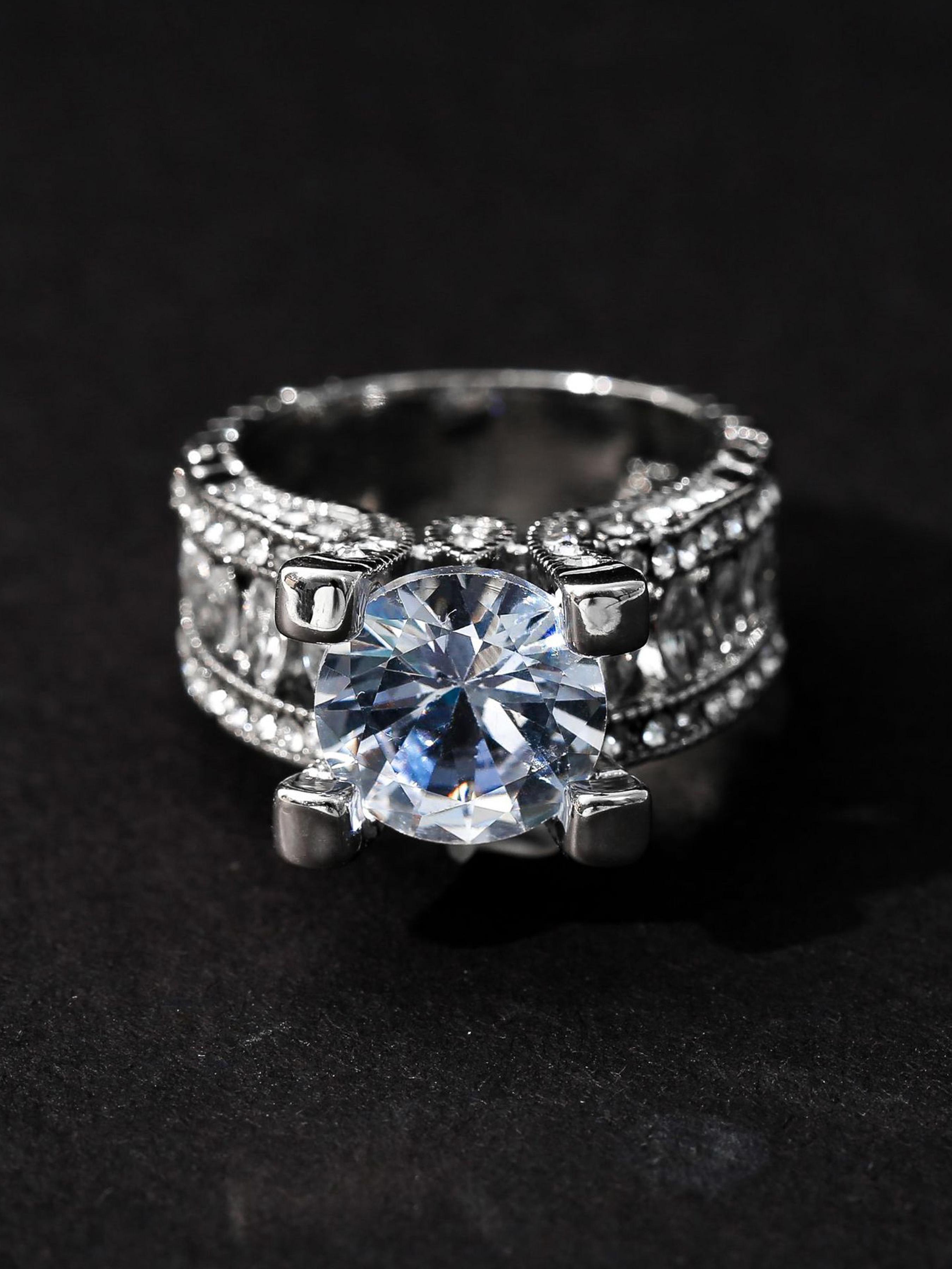 Artificial Sparkling Zircon Inlay Decorated Elegant Exaggerated Ring Jewelry for Women for Party, Daily Clothing Decor, Trendy All-match & Exquisite Jewelry for Birthday Gift Elegant Glittering Ring Artificial Gemstone Ring