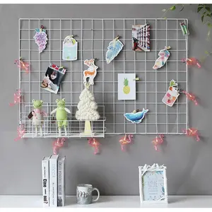 2 Pack Large White Wall Grid Panels with Light and Clips Photo Display Picture Frame Collage Wire Grid Panel for Room Decoration