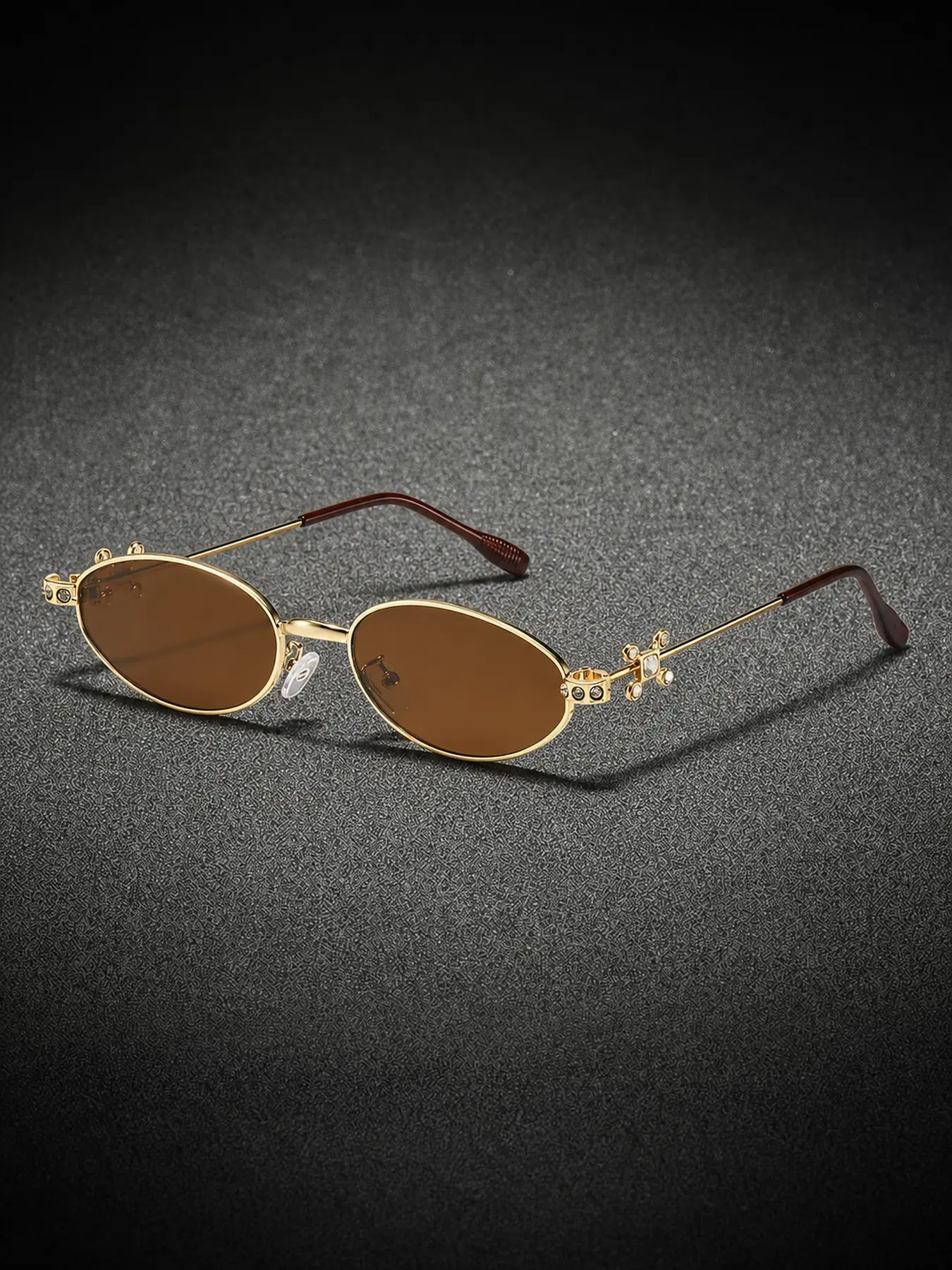 Vintage Thin Metal Oval Frame Glasses, Rhinestone Decorated Temple Hinges, Multicolor Sunglasses, Lightweight, Fashionable, Women's Accessories