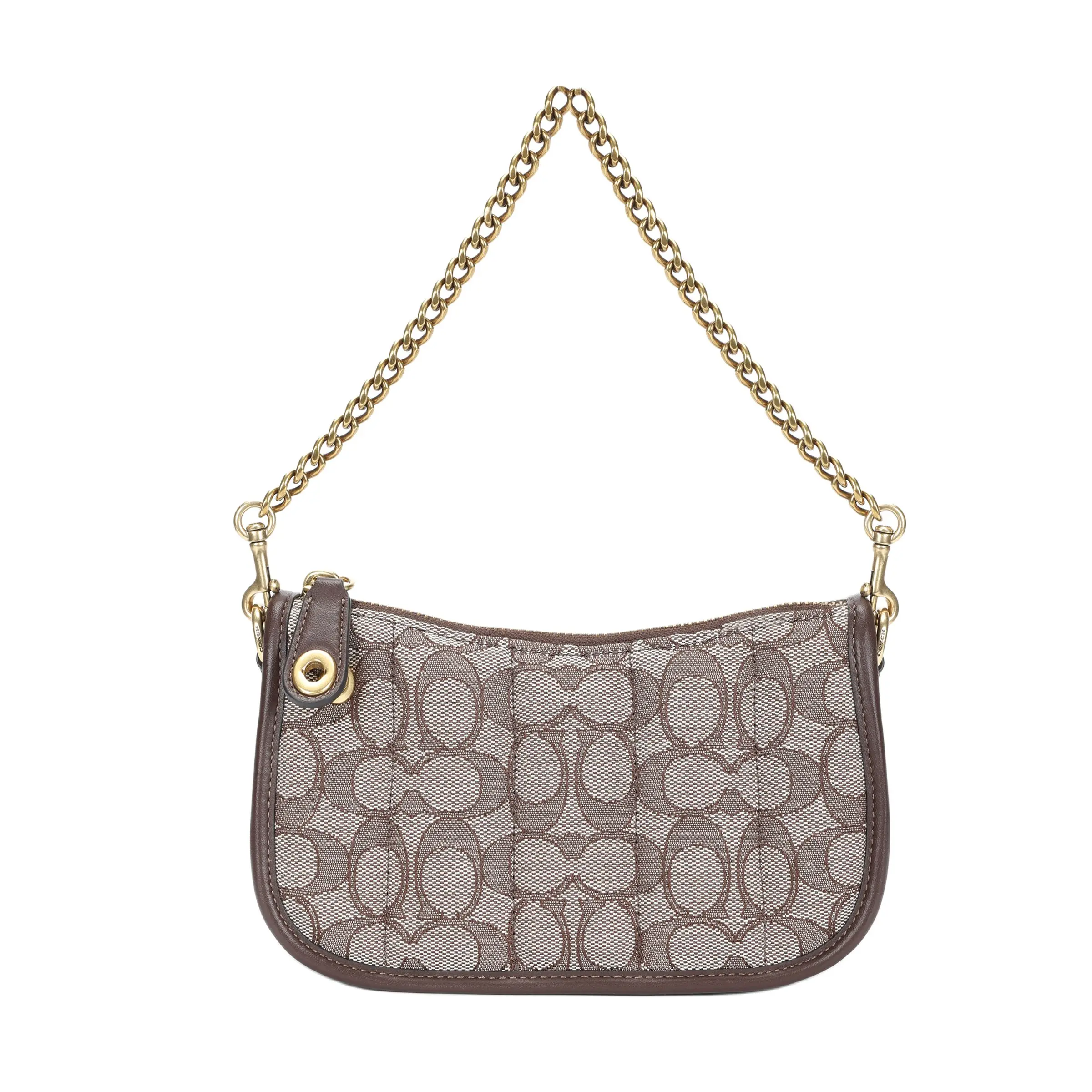 COACH Swinger 20 Zip Chain Handbag for Women – Classic Monogram Canvas and Leather Crossbody Bag in Brown