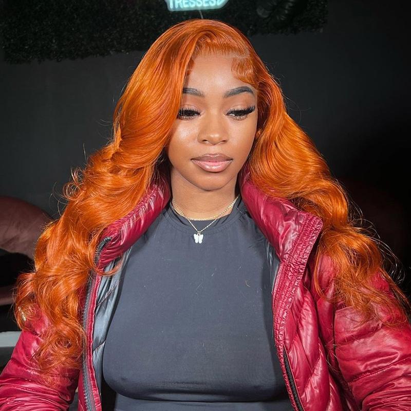 Bling Hair Colored Orange Ginger Body Wave Lace Frontal Wigs Human Hair 13x6 13x4 HD Lace Frontal Wig Loose Wave 30 32 Inch Brazilian Transparent Lace Wig for Women Pre Plucked 180% Density TikTokShopHolidayHaul