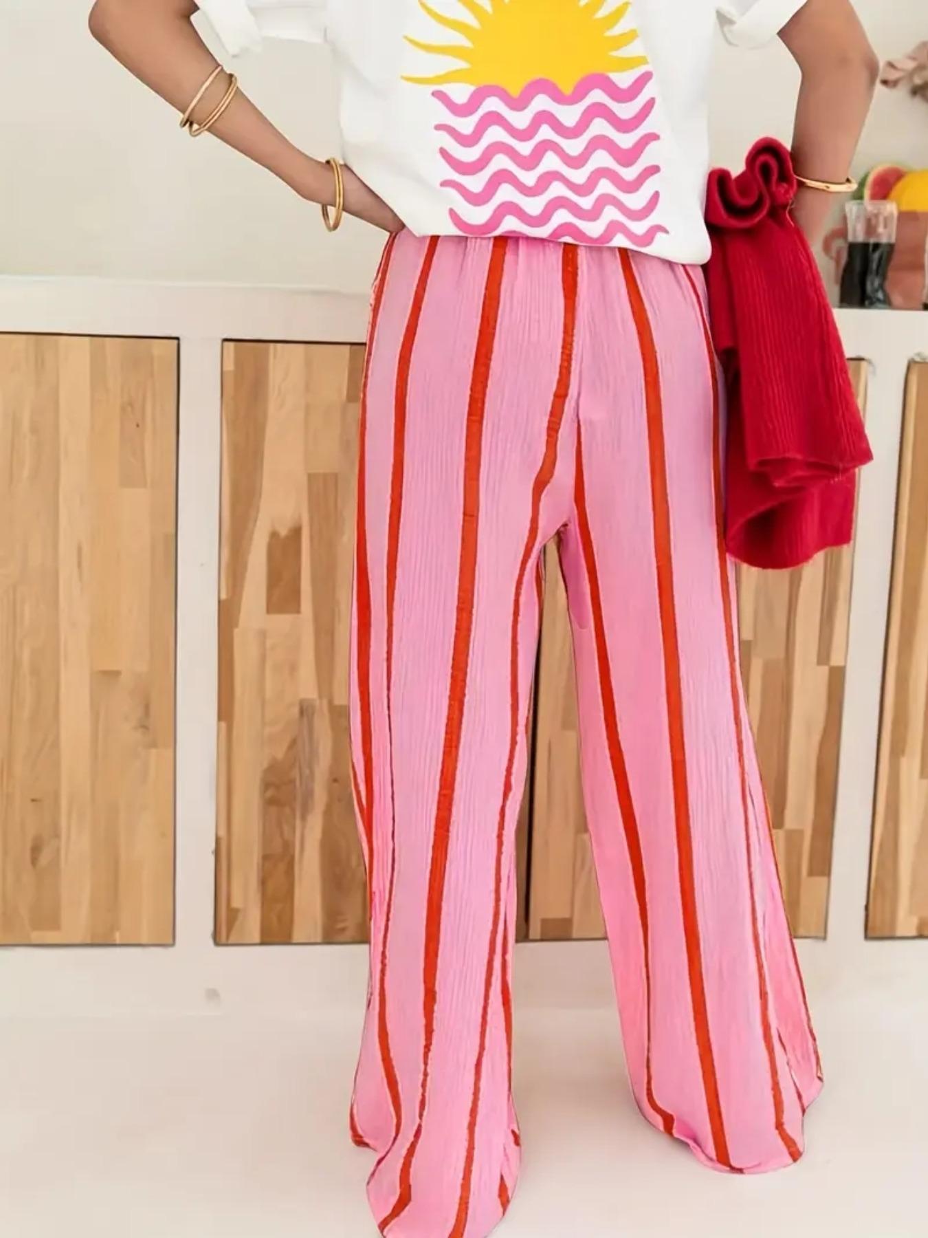 Women's Striped Print Wide Leg Pants, Casual Comfy Trousers for Daily Wear, Ladies Bottoms for All Seasons