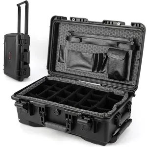 Valigia Sub Impermeabile Antipolvere per Fotocamera – Protezione Urti – Divisori Imbottiti, Ruote e Maniglia – Blocco Sicurezza, Borsa Portadocumenti, Inserto Fotocamera – 56x36x23 cm – Per Immersioni, Sport Acquatici – Resistente – Accessori Inclusi