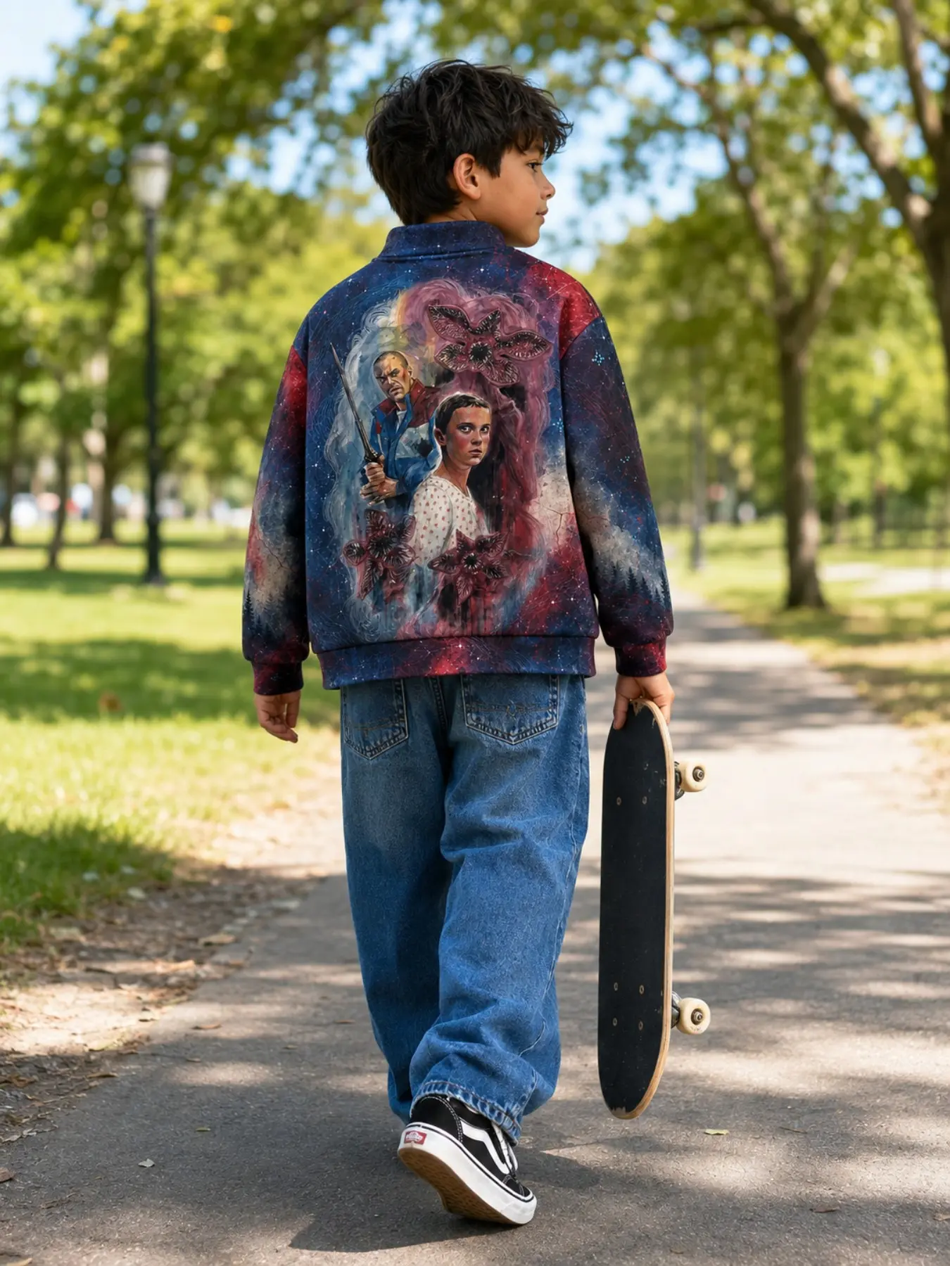 Stranger Things Kids Fall Winter Sweatshirt Jacket, Hellfire Club Starry Lightning Print, Zip-Up Casual Top for Boys 8-14 Years