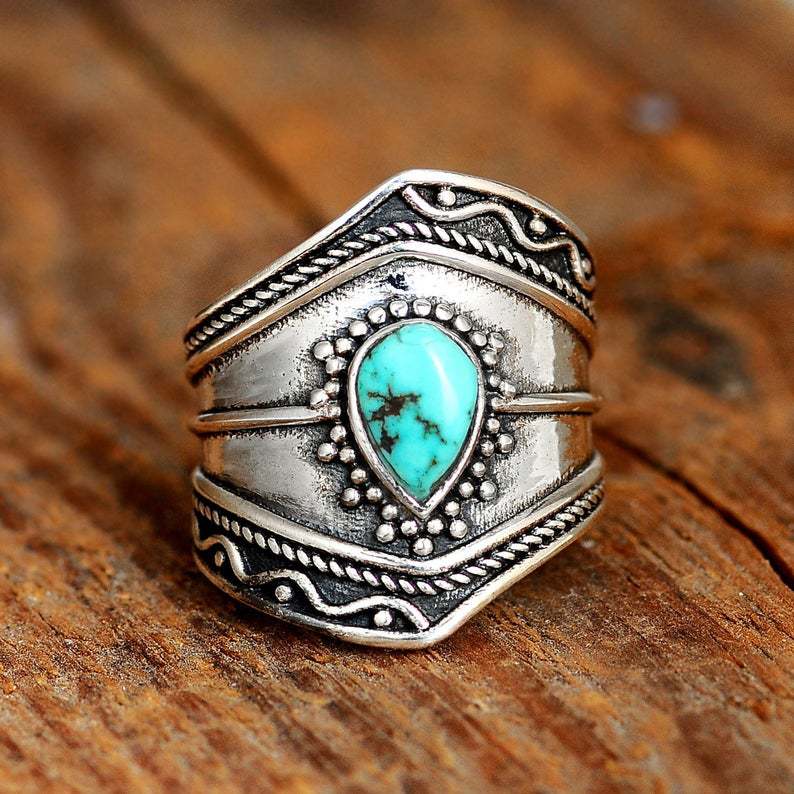 Vintage Boho Turquoise Ring • Irregular Waterdrop Statement Ring