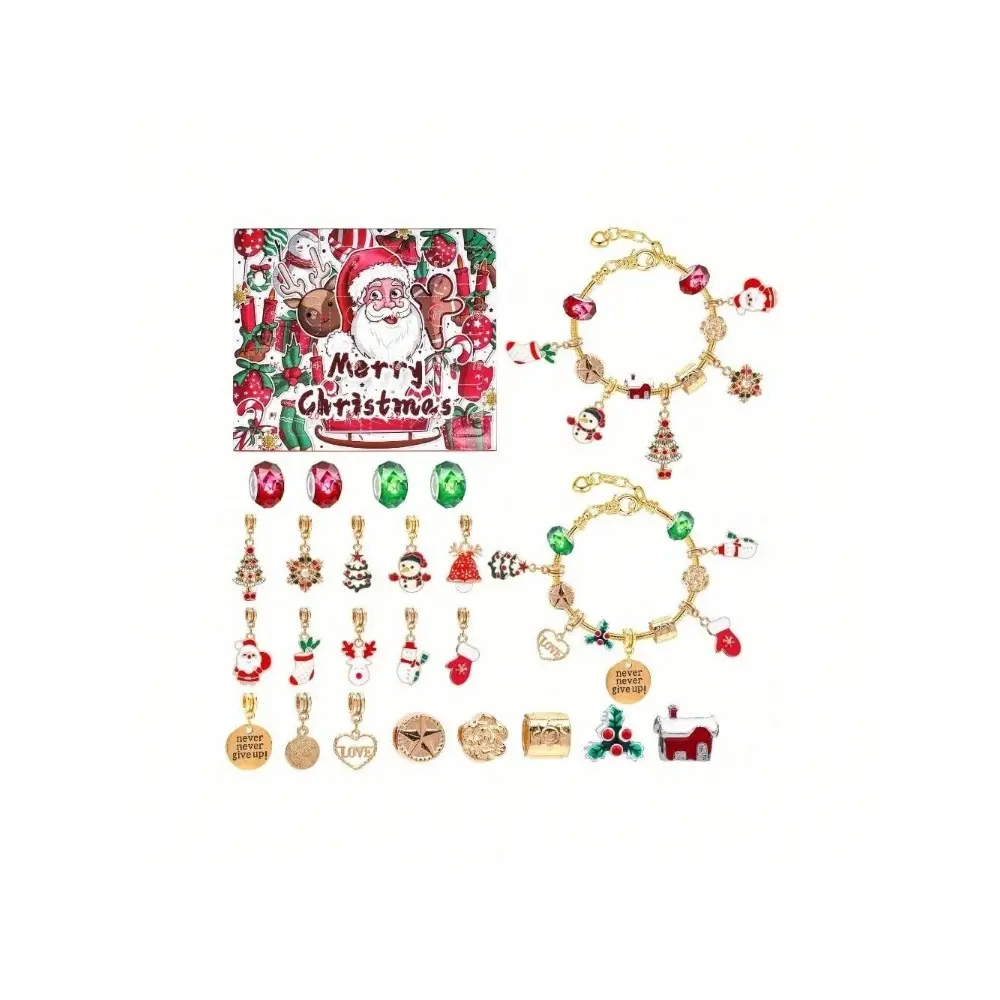 24pcs Christmas bracelet DIY crystal bead alloy jewelry Santa Claus gift box set holiday gift